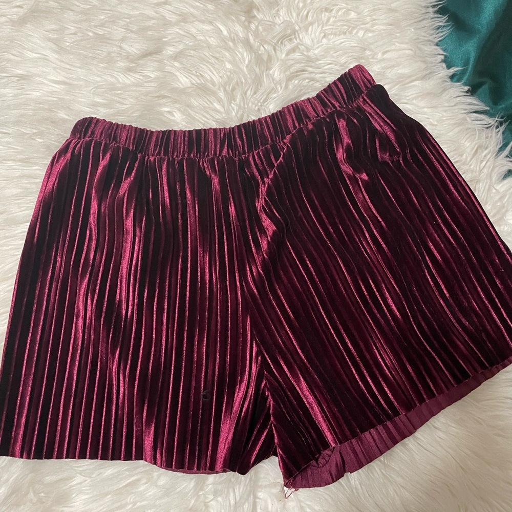 Burgundy velvet shorts